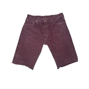 Levi's 501 Denim Shorts Mens Red Cut Off Distressed Jean Shorts Button Fly